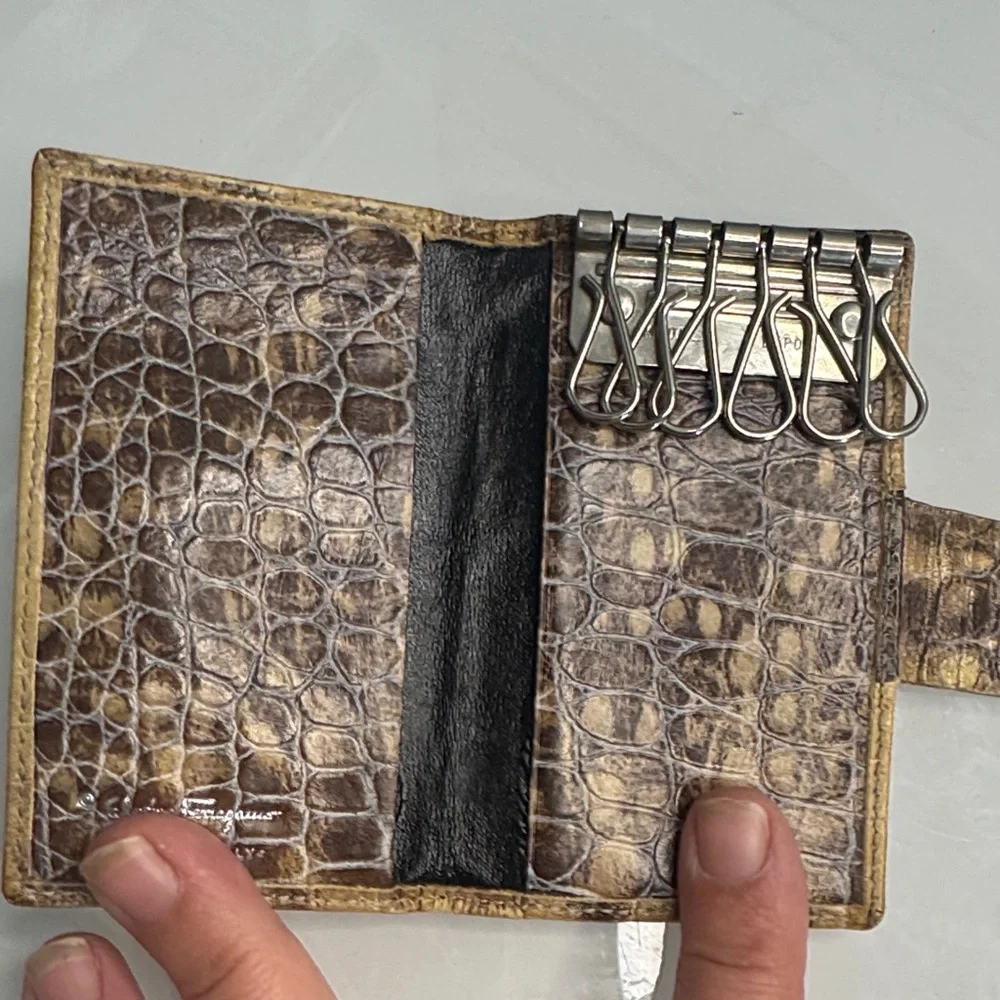 Salvatore Ferragamo Beige Crocodile Embossed Wallet